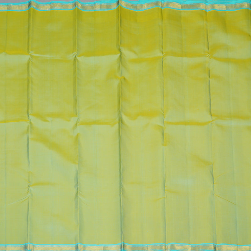 Hayagrivas Handloom Pista Green Kanjivaram Silk Saree with Bright Teal Border KBF1D2-1