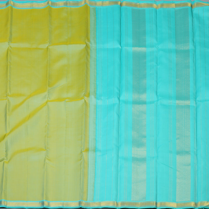 Hayagrivas Handloom Pista Green Kanjivaram Silk Saree with Bright Teal Border KBF1D2-1