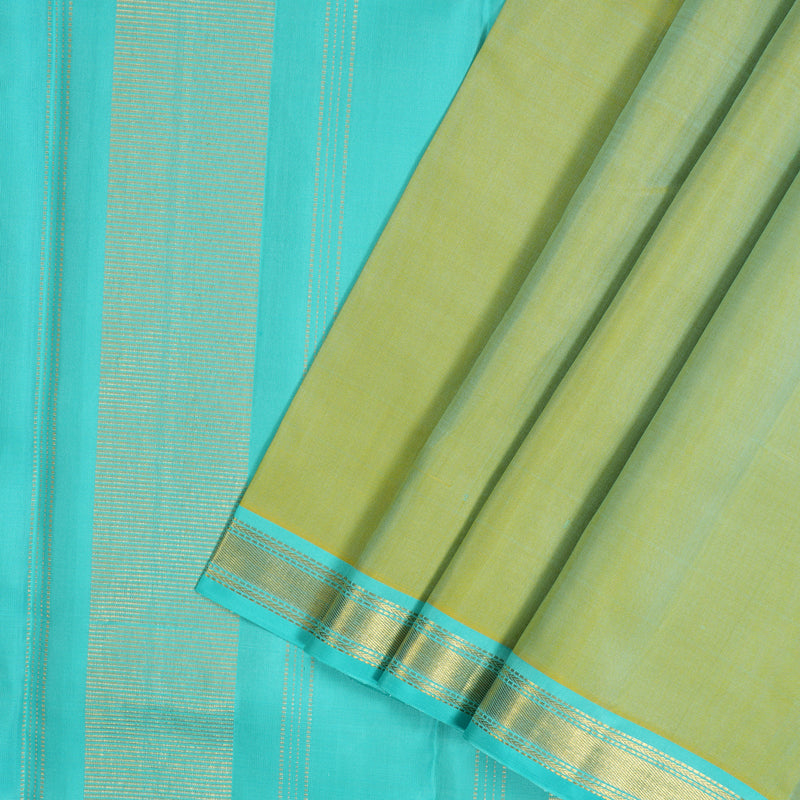 Hayagrivas Handloom Pista Green Kanjivaram Silk Saree with Bright Teal Border KBF1D2-1