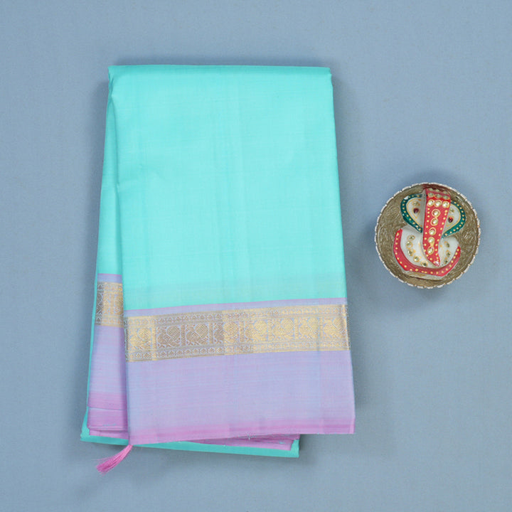 Hayagrivas Handloom Powder Blue Kanjivaram Silk Saree with Lilac Border KBF1D3-1