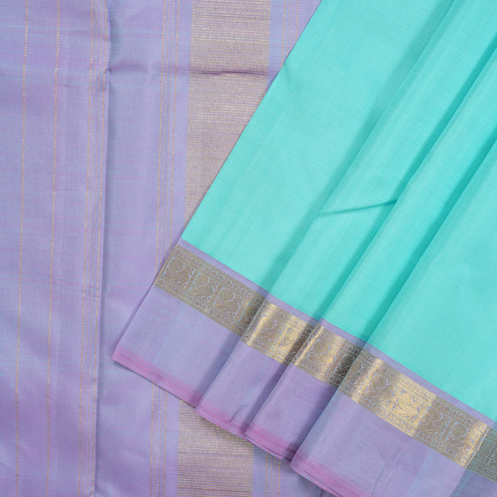 Hayagrivas Handloom Powder Blue Kanjivaram Silk Saree with Lilac Border KBF1D3-1