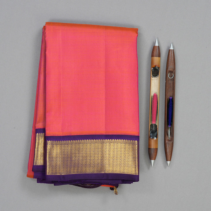Hayagrivas Handloom Pink Kanjivaram Silk Saree with Violet Border KBF1D4-1