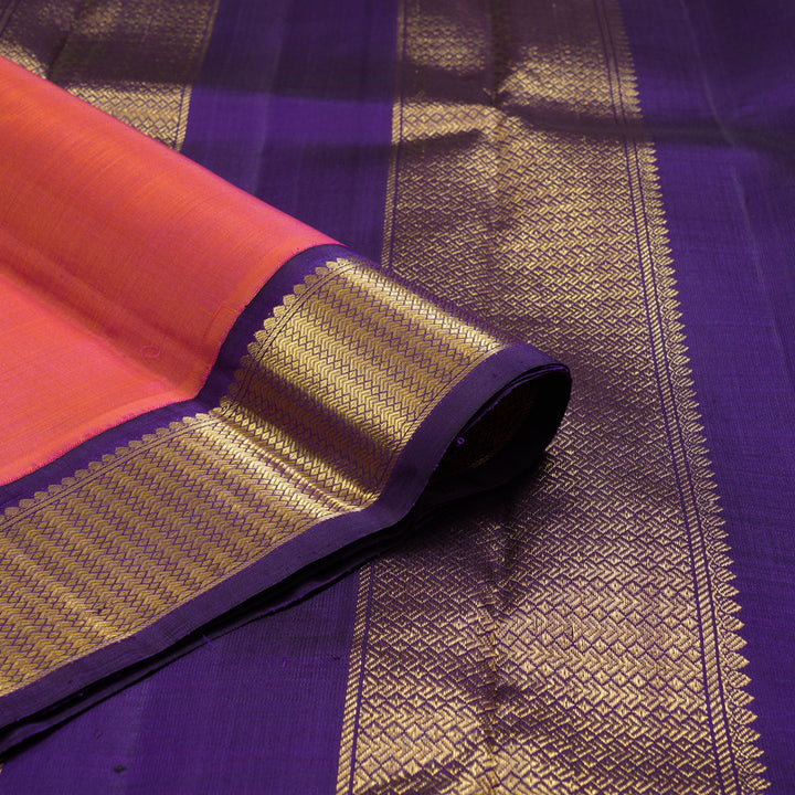 Hayagrivas Handloom Pink Kanjivaram Silk Saree with Violet Border KBF1D4-1