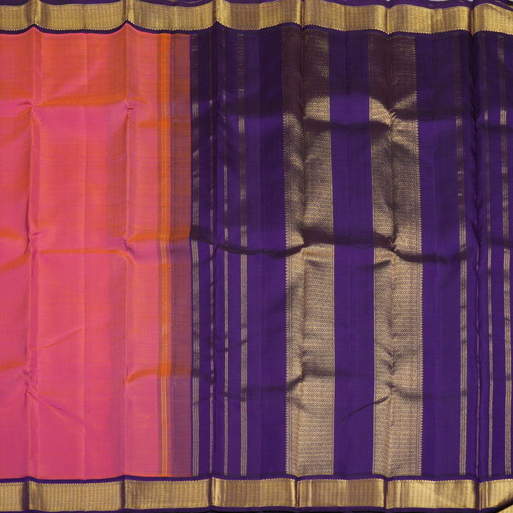 Hayagrivas Handloom Pink Kanjivaram Silk Saree with Violet Border KBF1D4-1