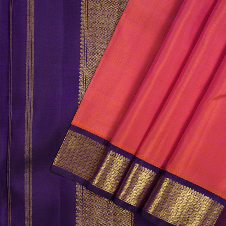 Hayagrivas Handloom Pink Kanjivaram Silk Saree with Violet Border KBF1D4-1