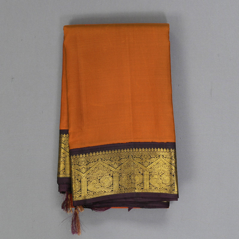 Hayagrivas Handloom Turmeric Yellow Kanjivaram Silk Saree with Plum Purple Border KBF203E4-3
