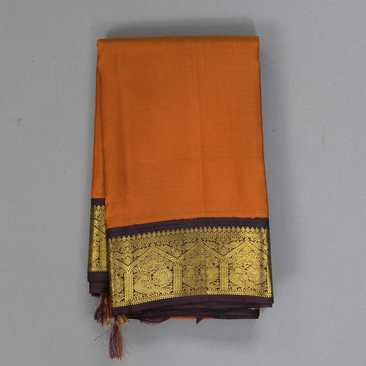 Hayagrivas Handloom Turmeric Yellow Kanjivaram Silk Saree with Plum Purple Border KBF203E4-3