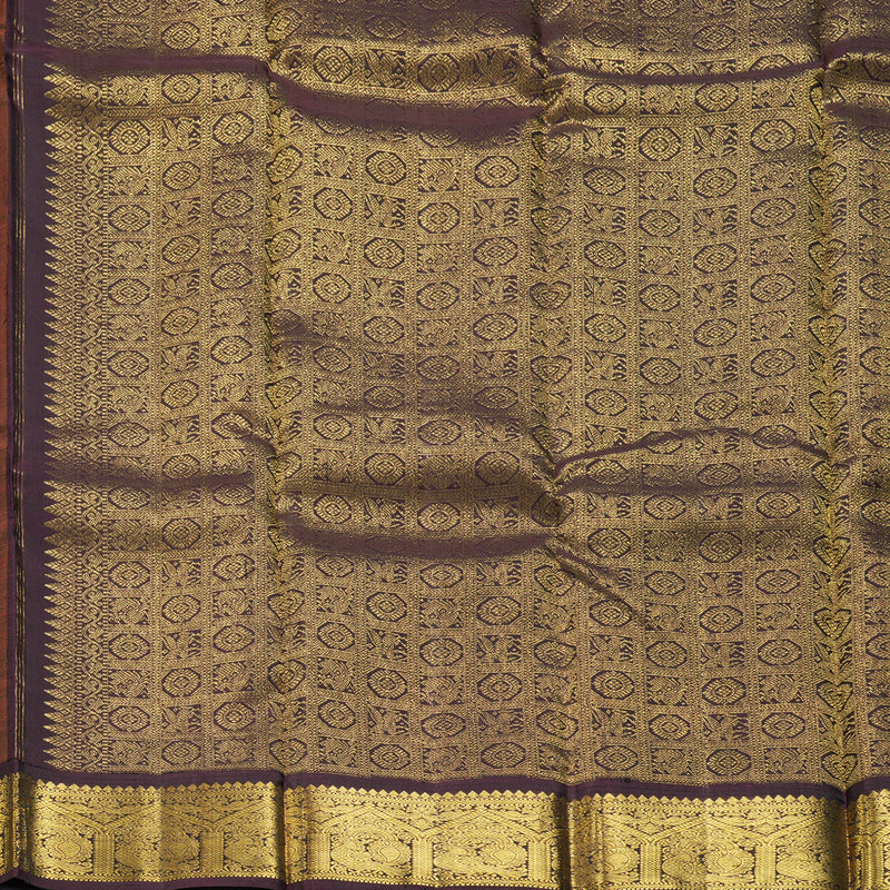 Hayagrivas Handloom Turmeric Yellow Kanjivaram Silk Saree with Plum Purple Border KBF203E4-3