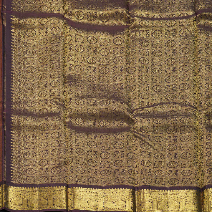 Hayagrivas Handloom Turmeric Yellow Kanjivaram Silk Saree with Plum Purple Border KBF203E4-3