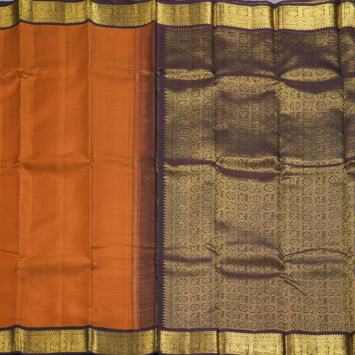 Hayagrivas Handloom Turmeric Yellow Kanjivaram Silk Saree with Plum Purple Border KBF203E4-3