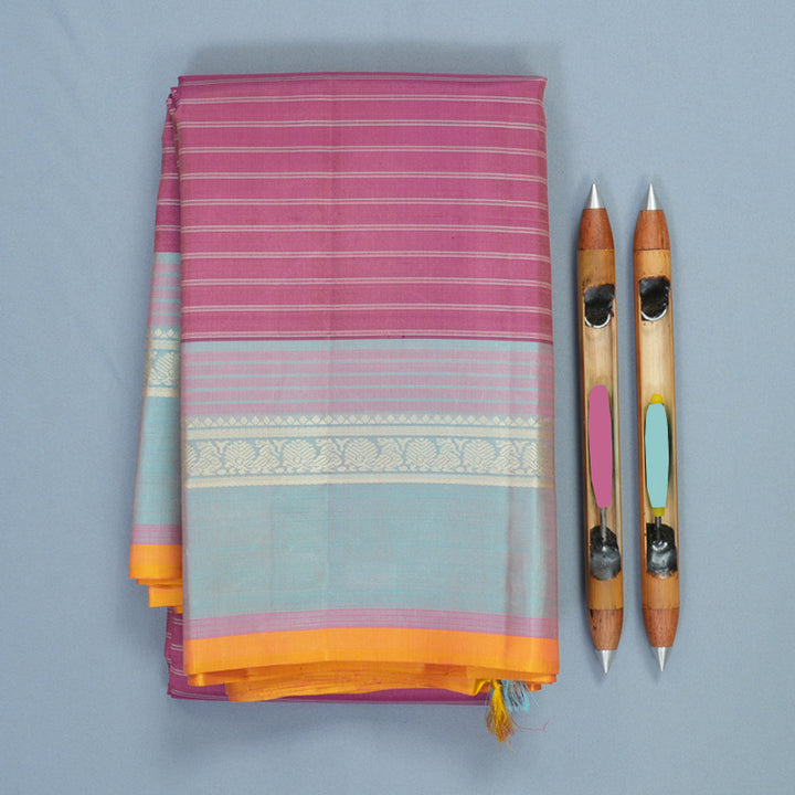 Hayagrivas Handloom Mild Pink Kanjivaram Silk Saree with Powder Blue Border KBF204E4-4
