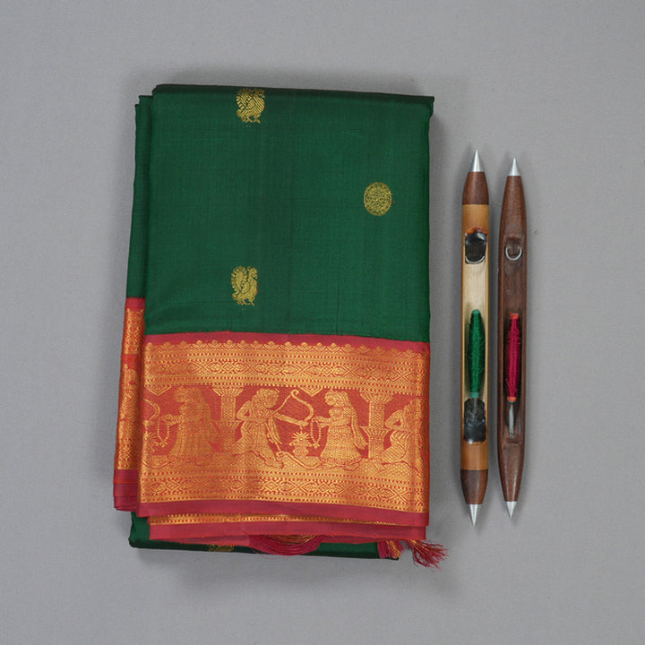 Hayagrivas Handloom Bottle Green Kanjivaram Silk Saree with Araku Border KBF205E1-1