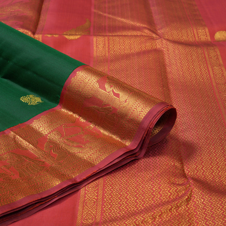 Hayagrivas Handloom Bottle Green Kanjivaram Silk Saree with Araku Border KBF205E1-1