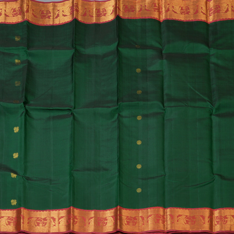 Hayagrivas Handloom Bottle Green Kanjivaram Silk Saree with Araku Border KBF205E1-1