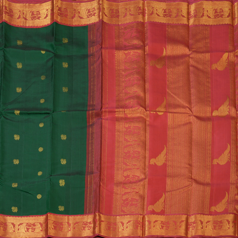 Hayagrivas Handloom Bottle Green Kanjivaram Silk Saree with Araku Border KBF205E1-1