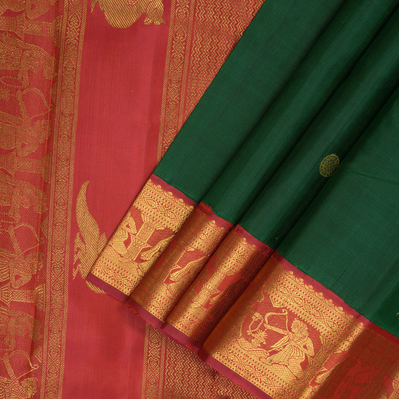 Hayagrivas Handloom Bottle Green Kanjivaram Silk Saree with Araku Border KBF205E1-1