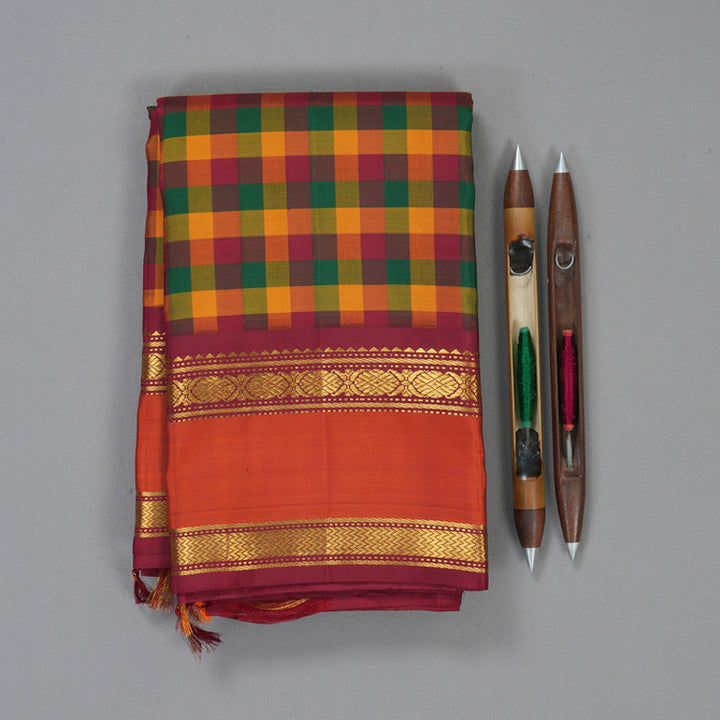 Hayagrivas Handloom Multicolour Checks Kanjivaram Silk Saree KBF205E10-1