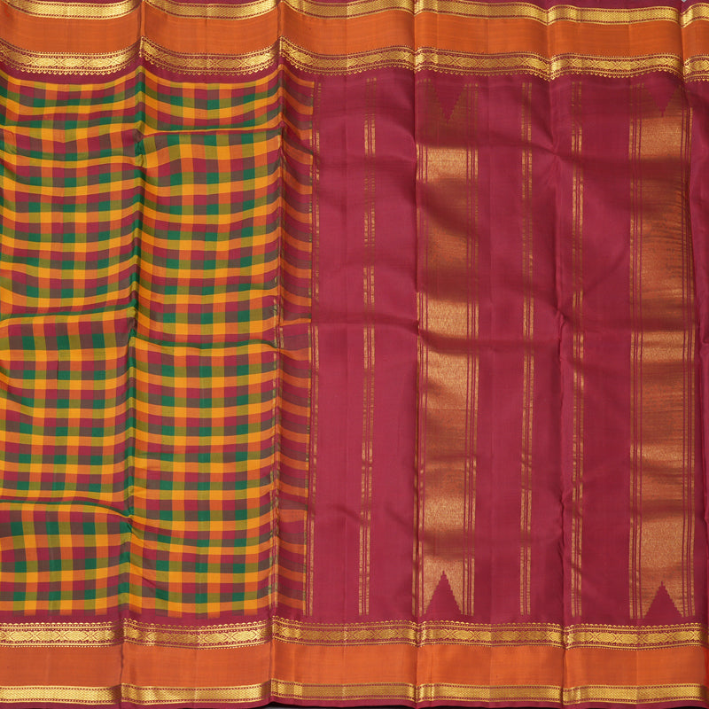 Hayagrivas Handloom Multicolour Checks Kanjivaram Silk Saree KBF205E10-1