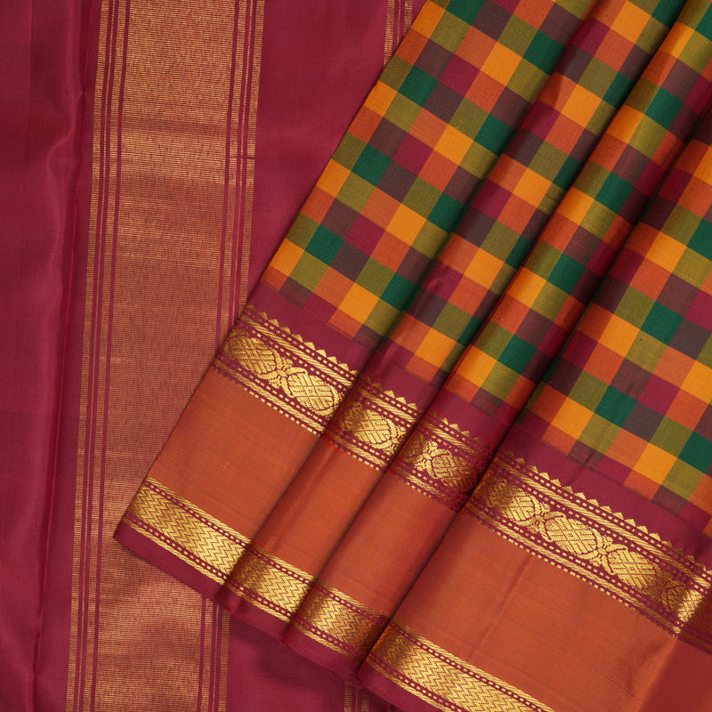 Hayagrivas Handloom Multicolour Checks Kanjivaram Silk Saree KBF205E10-1