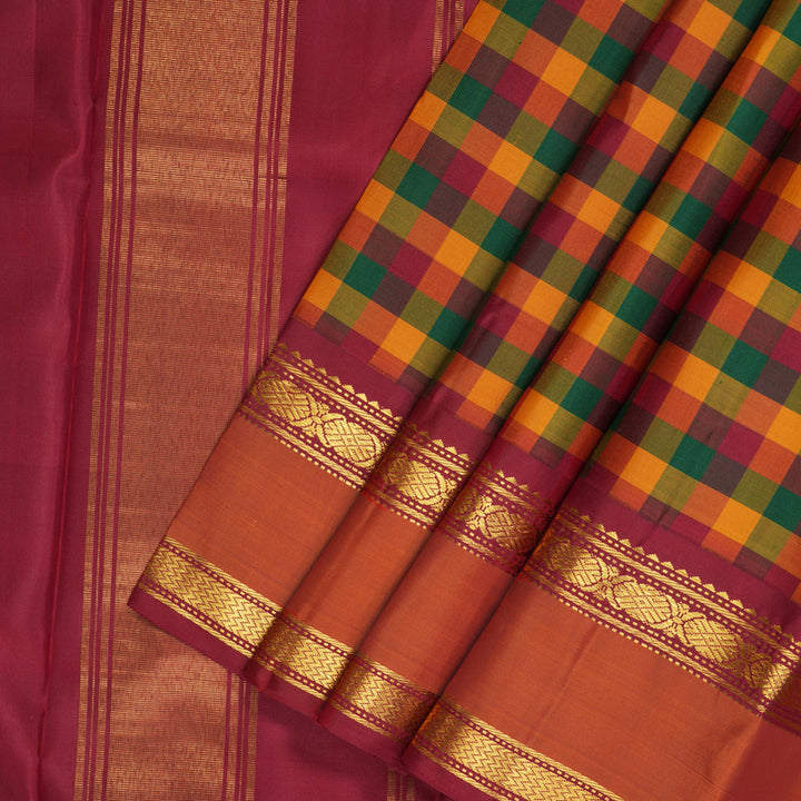 Hayagrivas Handloom Multicolour Checks Kanjivaram Silk Saree KBF205E10-1