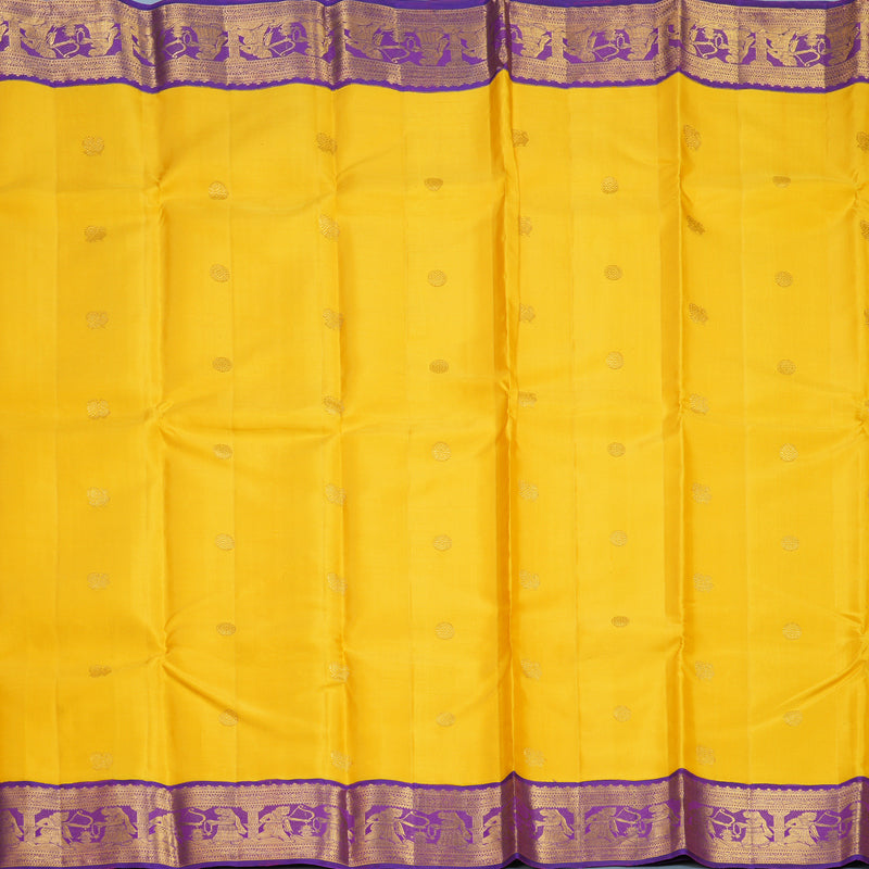 Hayagrivas Handloom Yellow Kanjivaram Silk Saree with Purple Border KBF205E16-1