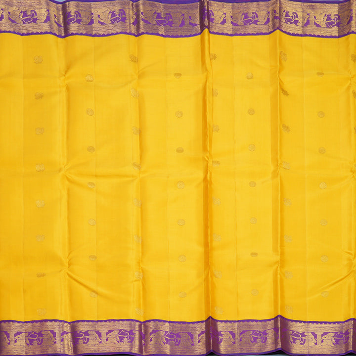 Hayagrivas Handloom Yellow Kanjivaram Silk Saree with Purple Border KBF205E16-1