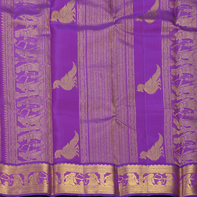 Hayagrivas Handloom Yellow Kanjivaram Silk Saree with Purple Border KBF205E16-1