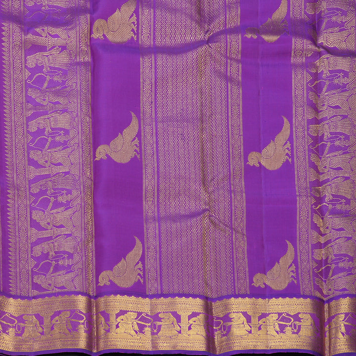 Hayagrivas Handloom Yellow Kanjivaram Silk Saree with Purple Border KBF205E16-1