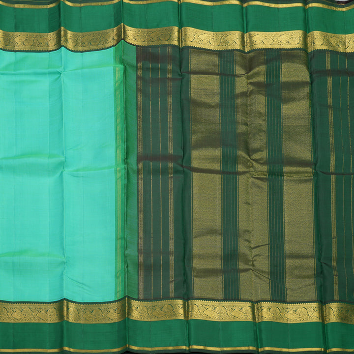 Hayagrivas Handloom Aqua Green Kanjivaram Silk Saree with Bottle Green Border KBF205E2-1