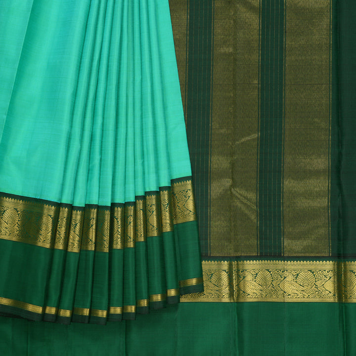 Hayagrivas Handloom Aqua Green Kanjivaram Silk Saree with Bottle Green Border KBF205E2-1