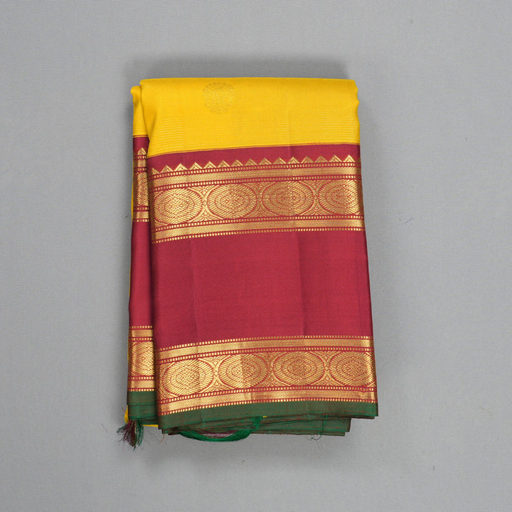 Hayagrivas Handloom Yellow Kanjivaram Silk Saree with Red Border KBF205E21-1
