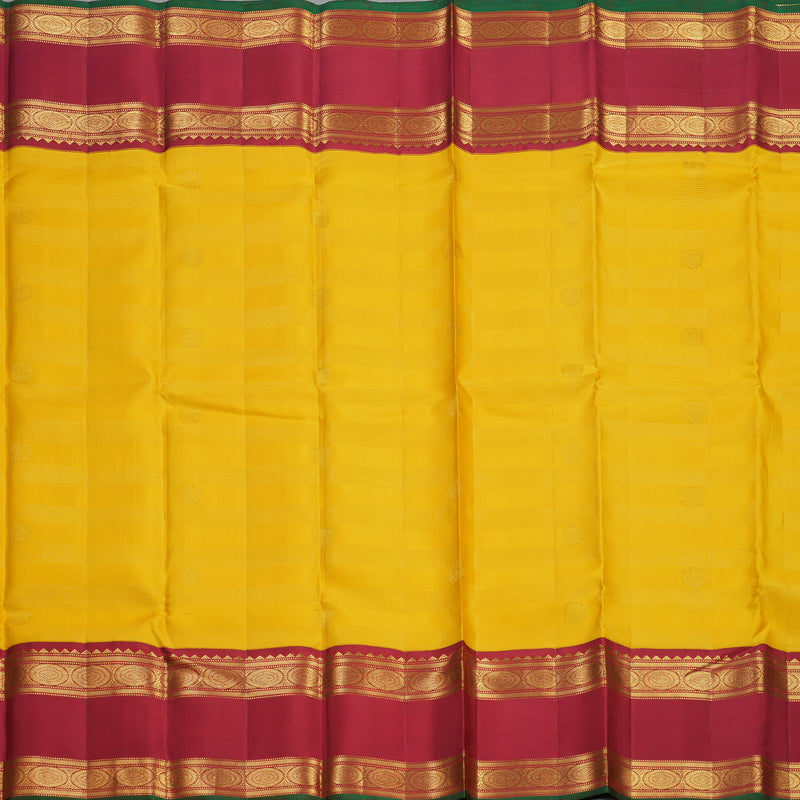 Hayagrivas Handloom Yellow Kanjivaram Silk Saree with Red Border KBF205E21-1