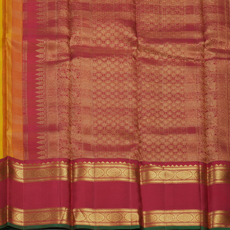Hayagrivas Handloom Yellow Kanjivaram Silk Saree with Red Border KBF205E21-1