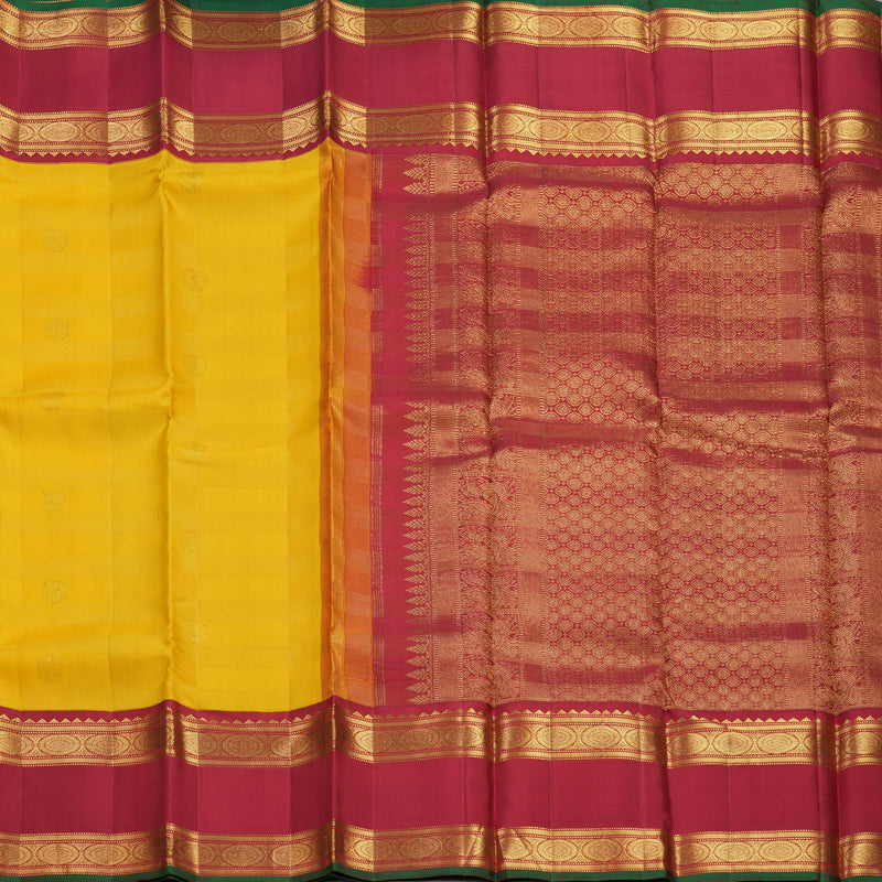 Hayagrivas Handloom Yellow Kanjivaram Silk Saree with Red Border KBF205E21-1