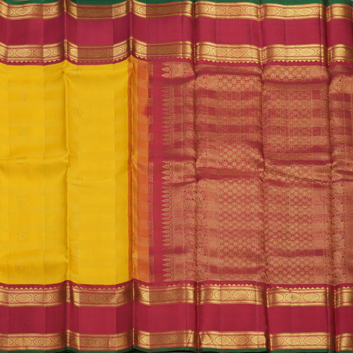 Hayagrivas Handloom Yellow Kanjivaram Silk Saree with Red Border KBF205E21-1