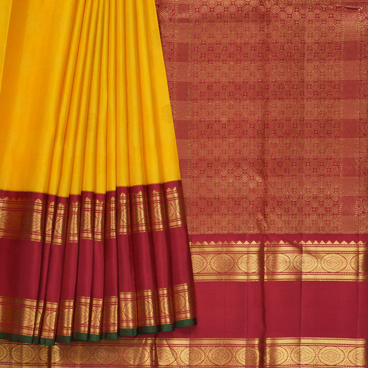 Hayagrivas Handloom Yellow Kanjivaram Silk Saree with Red Border KBF205E21-1