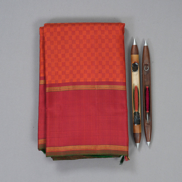 Hayagrivas Handloom Orange Kanjivaram Silk Saree with Maroon Border KBF205E23-1