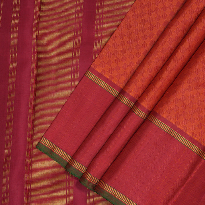 Hayagrivas Handloom Orange Kanjivaram Silk Saree with Maroon Border KBF205E23-1