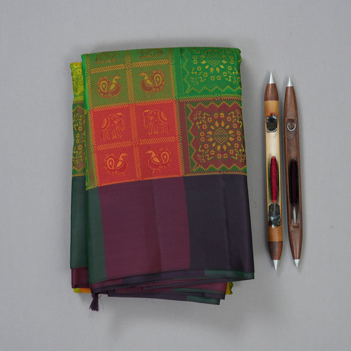 Hayagrivas Handloom Multicolour Checks Kanjivaram Silk Saree KBF205E24-1