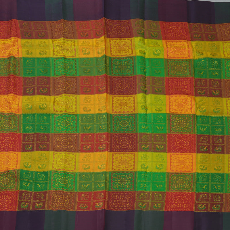 Hayagrivas Handloom Multicolour Checks Kanjivaram Silk Saree KBF205E24-1