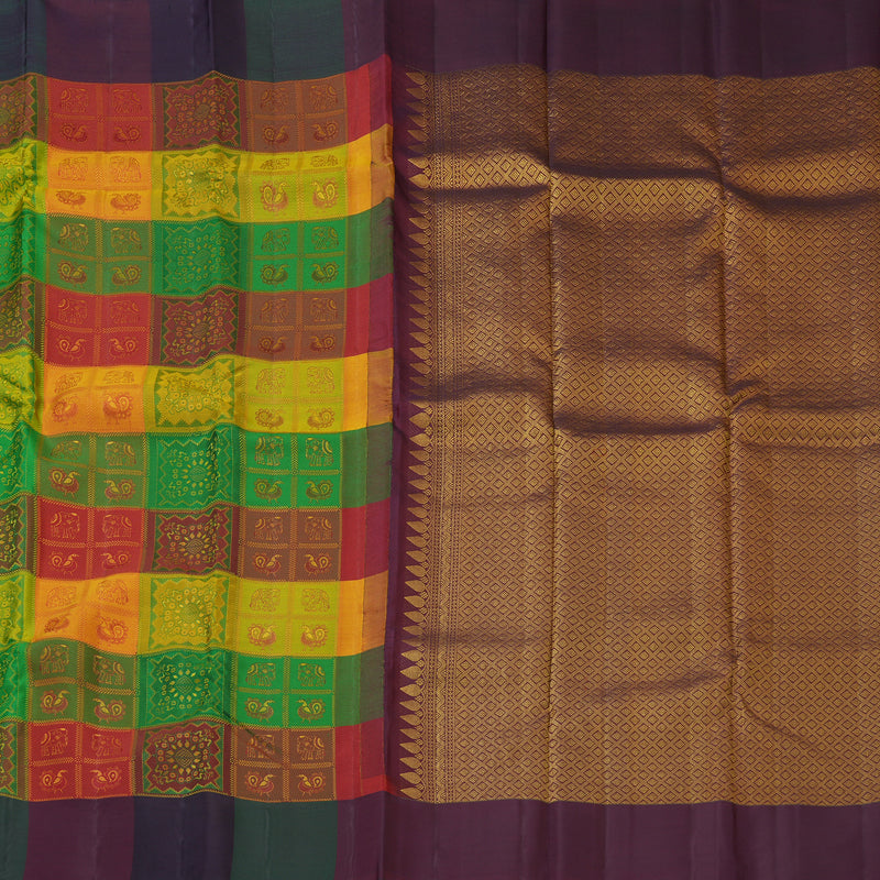 Hayagrivas Handloom Multicolour Checks Kanjivaram Silk Saree KBF205E24-1