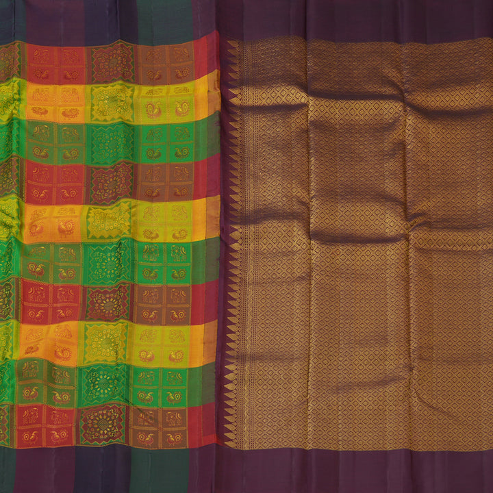 Hayagrivas Handloom Multicolour Checks Kanjivaram Silk Saree KBF205E24-1