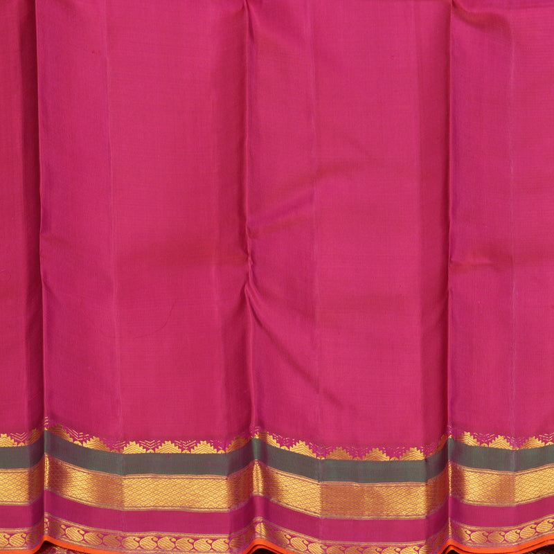 Hayagrivas Handloom Half-White Kanjivaram Silk Saree with Pink Border KBF205E27-1