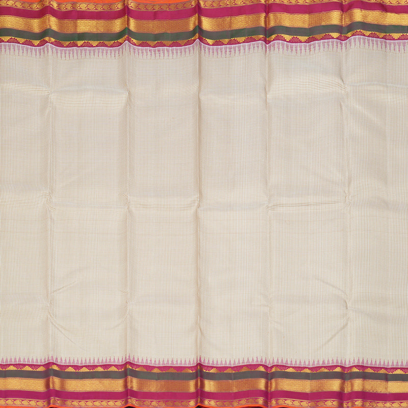 Hayagrivas Handloom Half-White Kanjivaram Silk Saree with Pink Border KBF205E27-1
