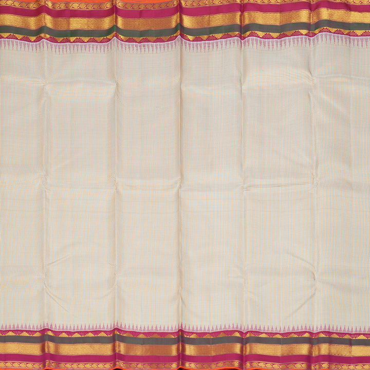 Hayagrivas Handloom Half-White Kanjivaram Silk Saree with Pink Border KBF205E27-1