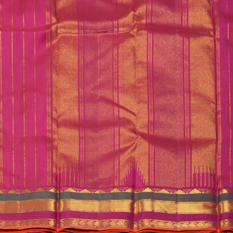Hayagrivas Handloom Half-White Kanjivaram Silk Saree with Pink Border KBF205E27-1