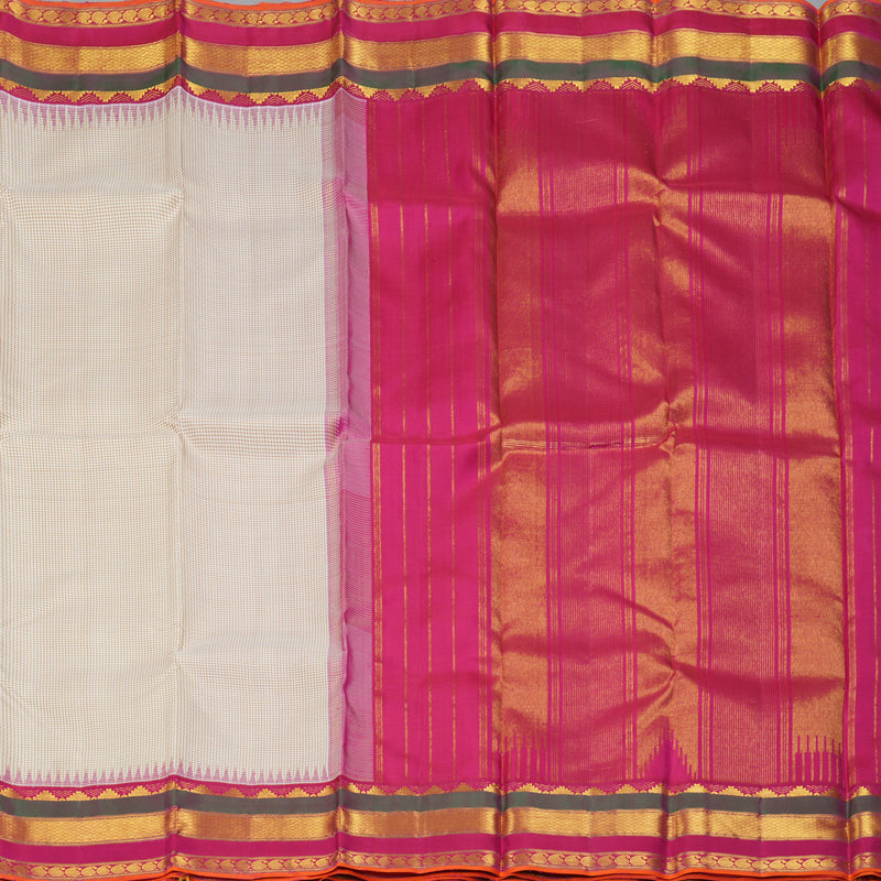 Hayagrivas Handloom Half-White Kanjivaram Silk Saree with Pink Border KBF205E27-1