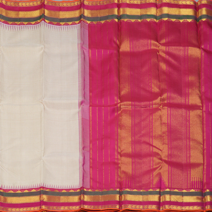 Hayagrivas Handloom Half-White Kanjivaram Silk Saree with Pink Border KBF205E27-1