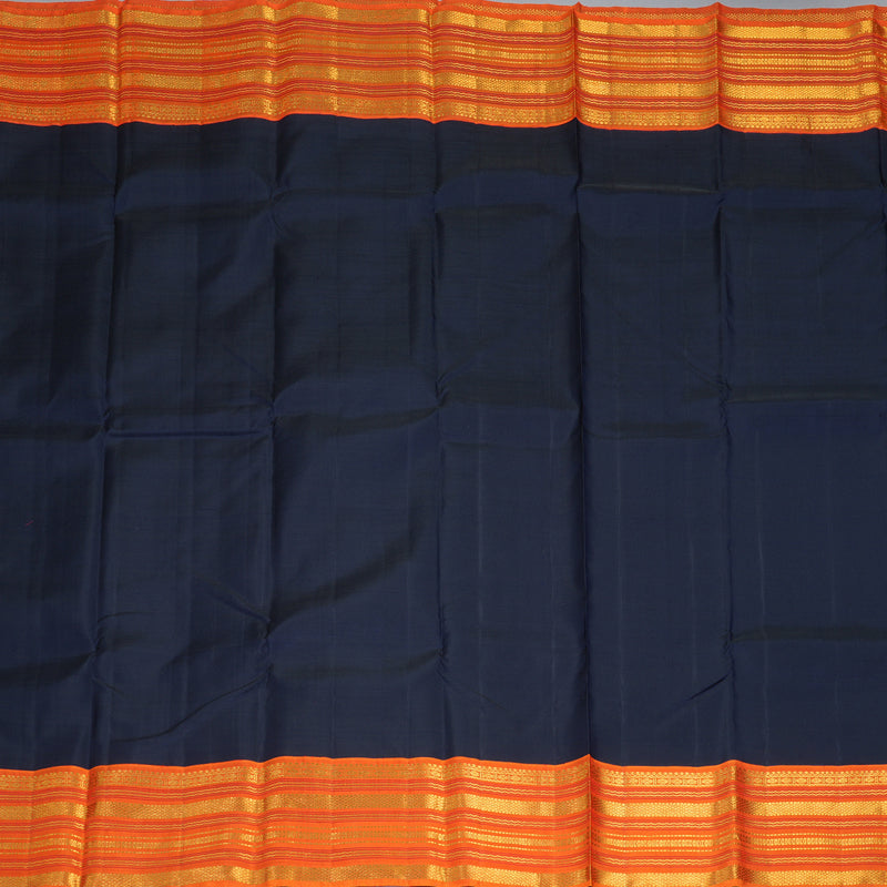 Hayagrivas Handloom Navy Blue Kanjivaram Silk Saree with Orange Border KBF205E28-1