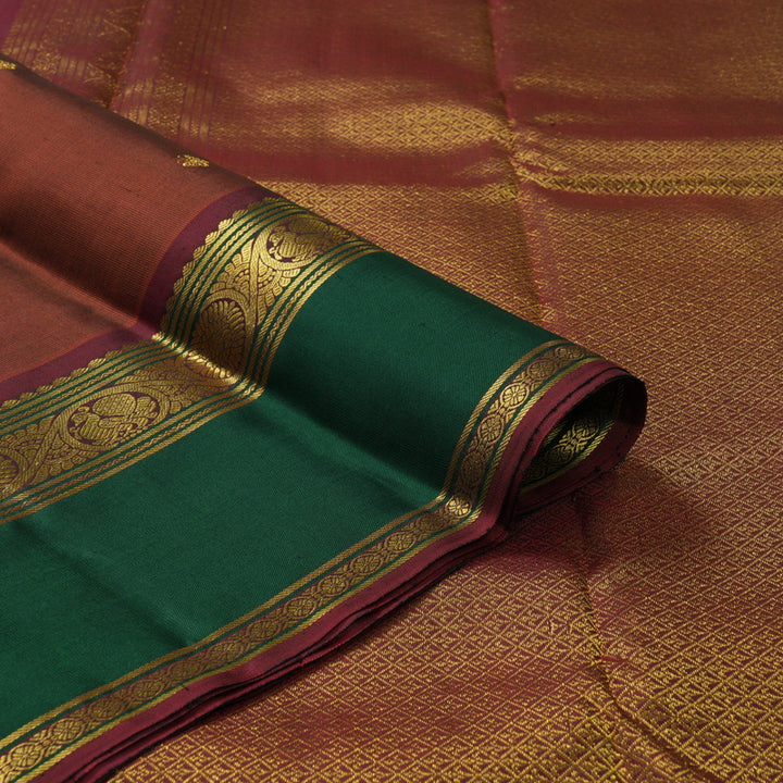 Hayagrivas Handloom Deep Rust Kanjivaram Silk Saree with Bottle Green Border KBF205E33-1